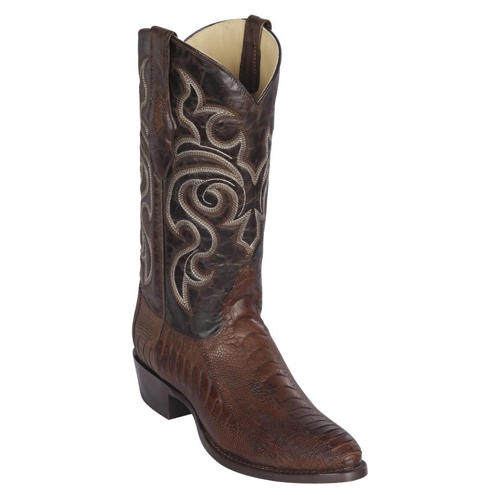 Los Altos Boots Mens #65G0507 Round Toe | Genuine Ostrich Leg Boots Handmade | Color Brown | Greasy Finish image 0