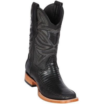 LOS ALTOS BOOTS MENS #82F0705 WIDE SQUARE TOE | GENUINE TEJU & DEER SKIN BOOTS | COLOR BLACK image 0