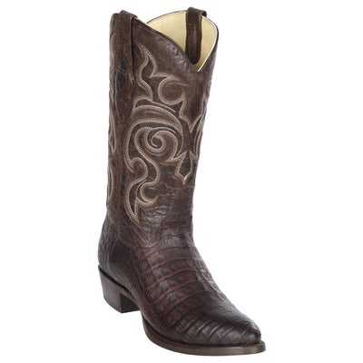 LOS ALTOS BOOTS MENS #65G8207 ROUND TOE | GENUINE CAIMAN BELLY BOOTS HANDCRAFTED | COLOR BROWN | GREASY FINISH image 0