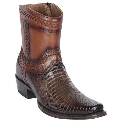LOS ALTOS BOOTS MENS #76B0716 LOW SHAFT EUROPEAN SQUARE TOE | GENUINE TEJU LIZARD LEATHER BOOTS | COLOR FADED BROWN image 0