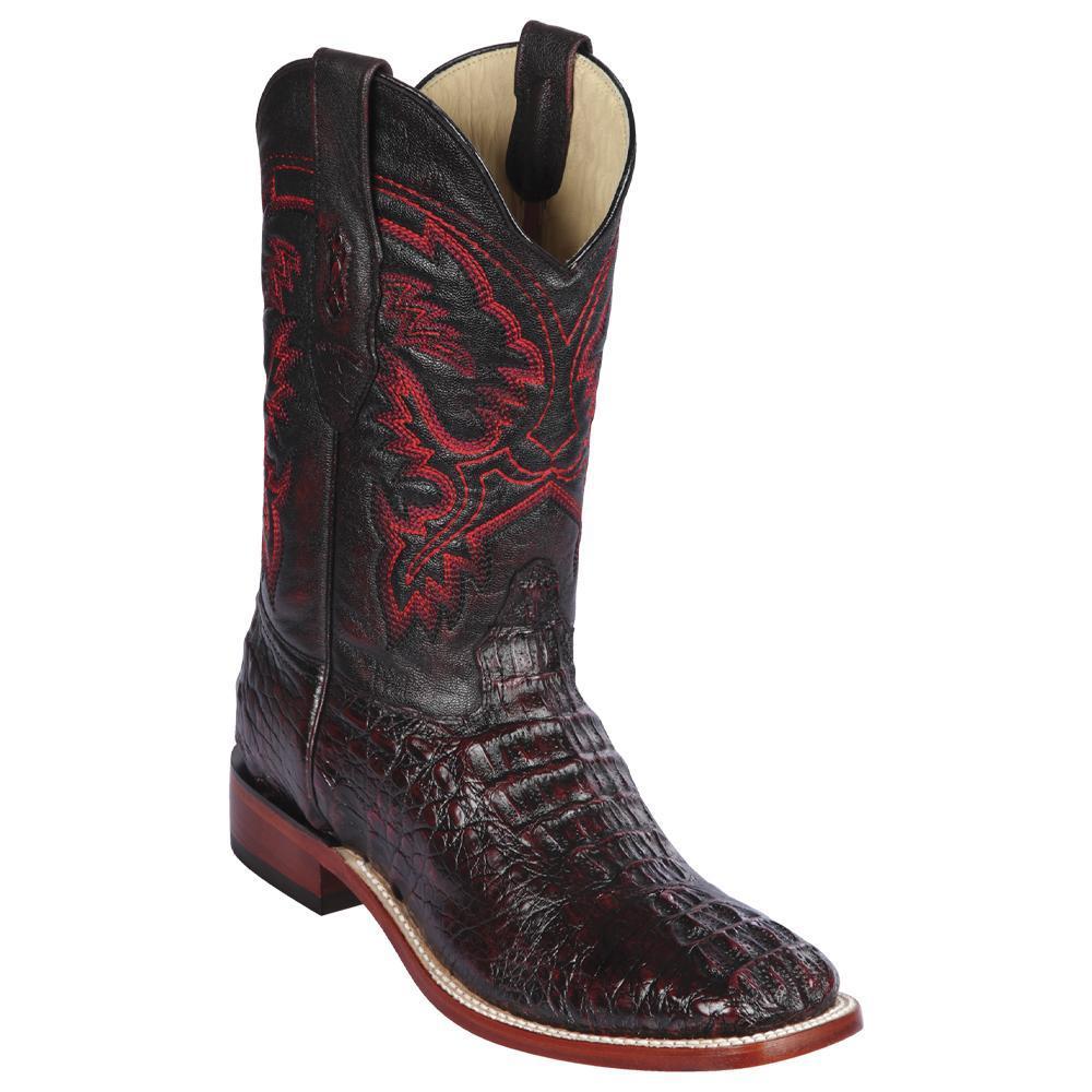 Los Altos Boots Mens #8220218 Wide Square Toe | Genuine caiman hornback Leather Boots | Color Black Cherry image 0