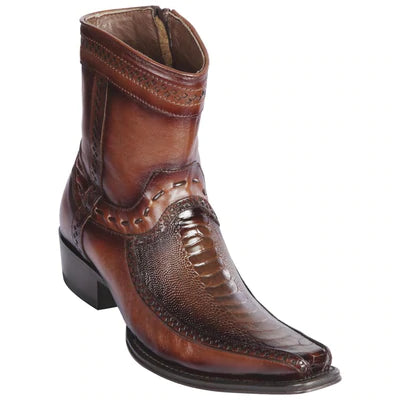 LOS ALTOS BOOTS MENS #76BF0316 LOW SHAFT EUROPEAN SQUARE TOE | GENUINE OSTRICH AND DEER BOOTS | COLOR FADED BROWN image 0