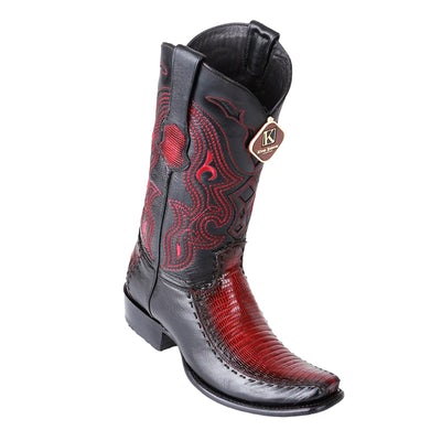 MEN'S KING EXOTIC TEJU LIZARD BOOTS WITH DEER DUBAI TOE HANDCRAFTED FADED BURGUNDY (479F0743) image 0