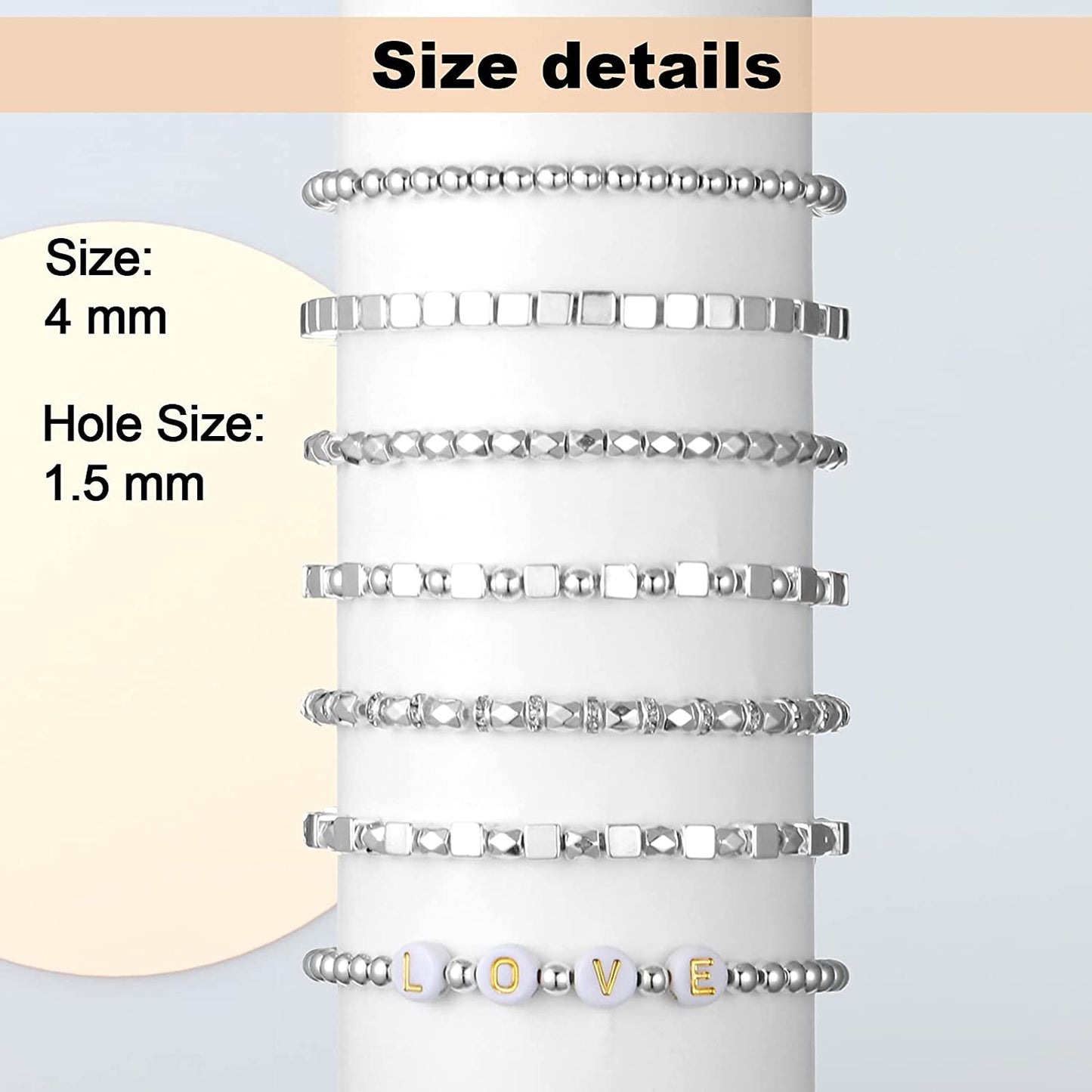 3240 Pieces DIY Assorted Plated Spacer Beads with Hole, Including Square Spacer Beads, Multifaceted Beads, Round Ball Spacer Beads and Crystal Rhinestone Spacer Beads for Jewelry Crafts (Silver) image 6