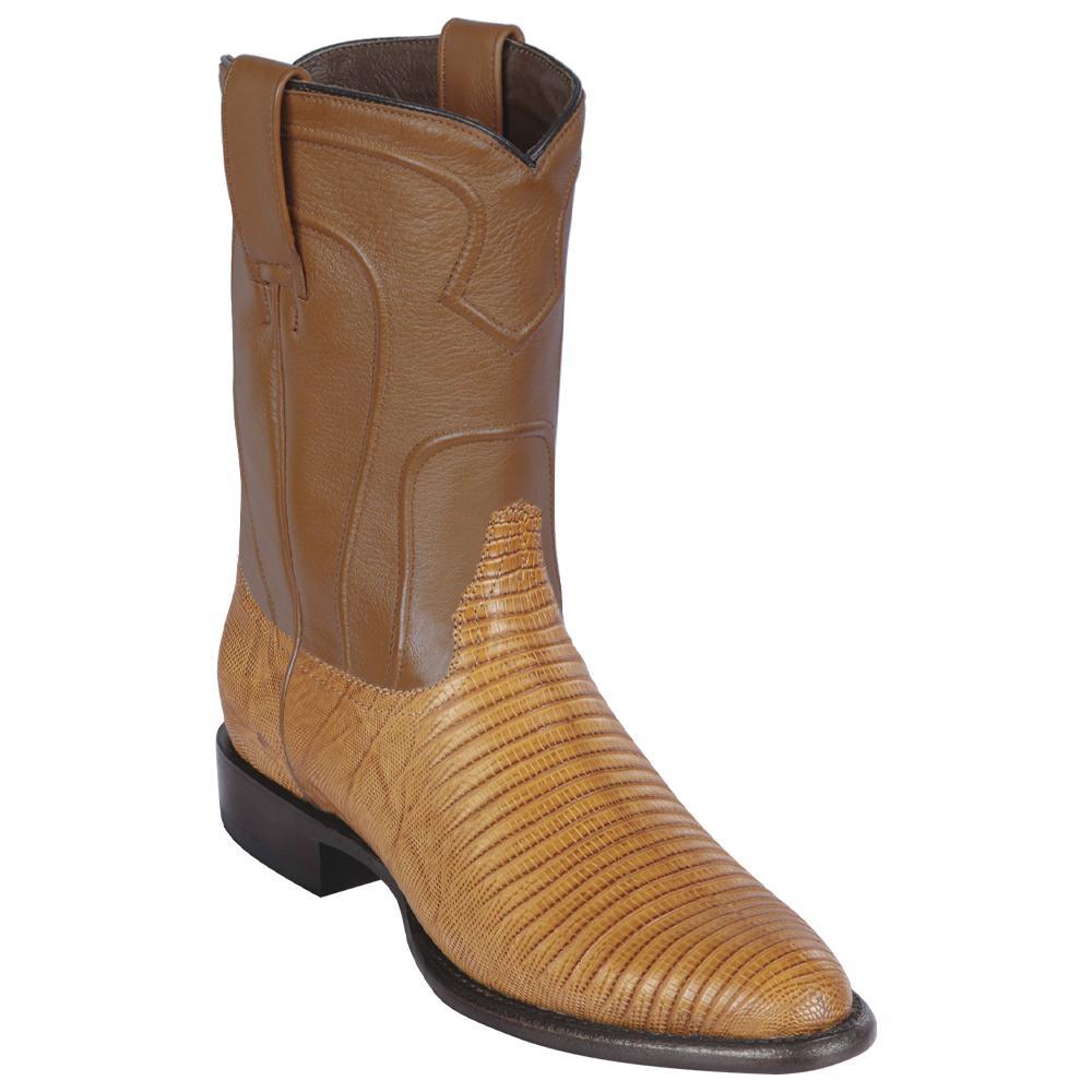Los Altos Boots Mens #690753 Roper Style | Genuine Lizard Skin Boots Handcrafted | Color Antique Saddle image 0