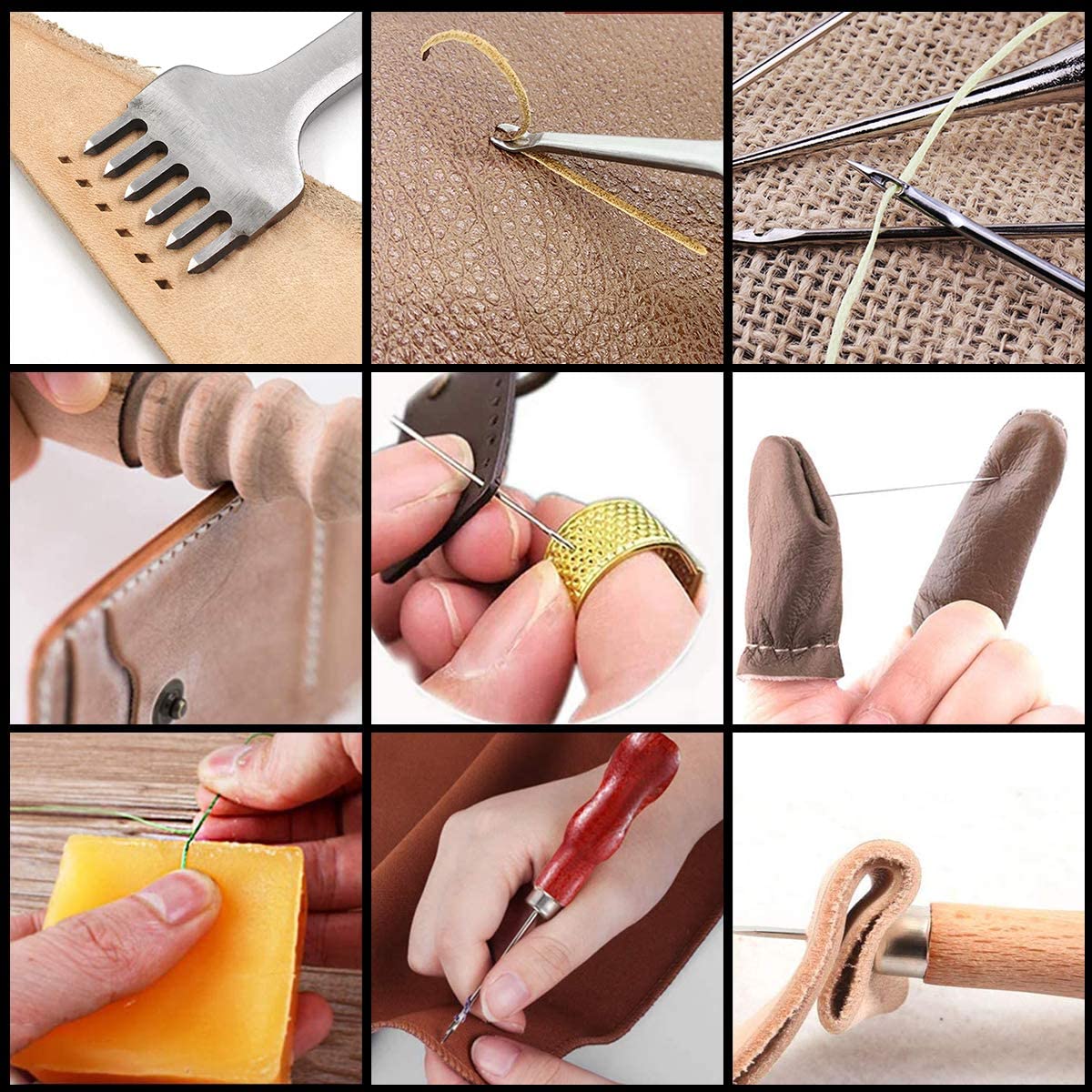 PLANTIONAL Leather Crafting Tools and Supplies: 26 Pieces Leather Working Tools Set with Groover Awl Waxed Thread Thimble Kit for Stitching Punching Cutting Sewing Leather Craft Making image 6