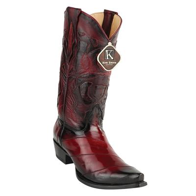 MEN'S KING EXOTIC SNIP TOE EEL BOOTS HANDCRAFTED BURNISHED BURGUNDY (494RD0843) image 0