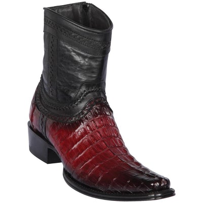 LOS ALTOS BOOTS MENS #76B0143 LOW SHAFT EUROPEAN SQUARE TOE | GENUINE CAIMAN BELLY LEATHER BOOTS | COLOR FADED BURGUNDY image 0