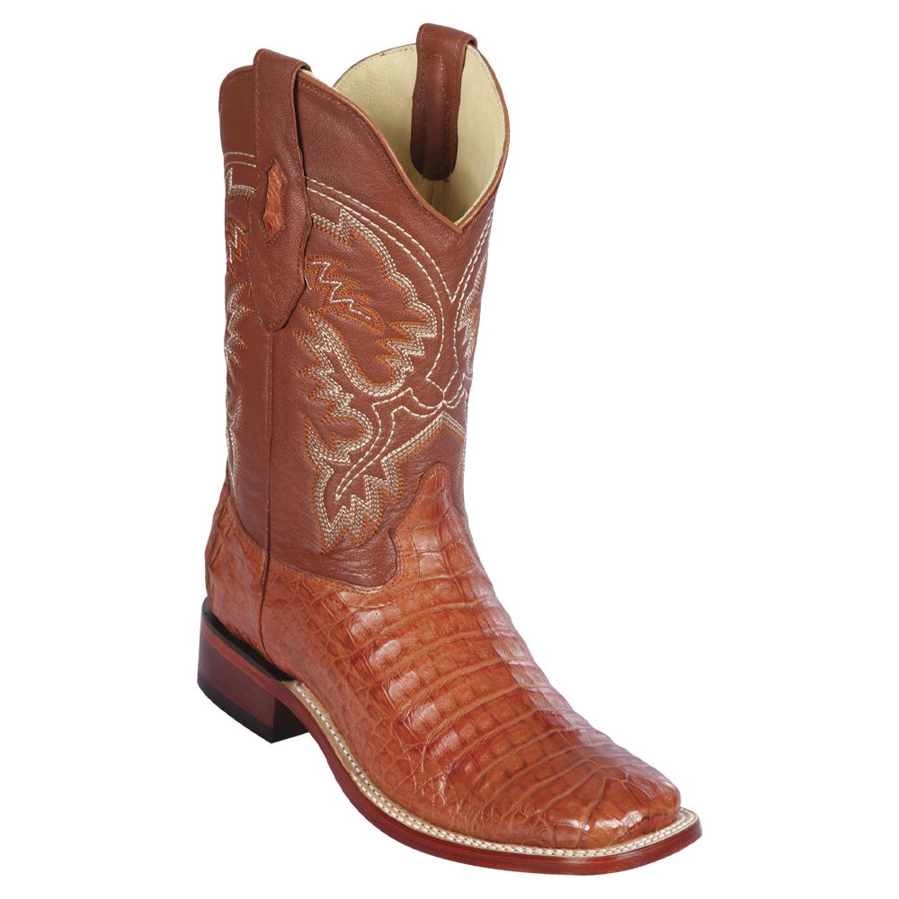 Los Altos Boots Mens #8228203 Wide Square Toe | Genuine Caiman Belly Leather Boots | Color Cognac image 0