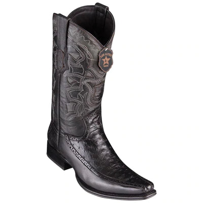 LOS ALTOS BOOTS MENS #76F0305 EUROPEAN SQUARE TOE | GENUINE FULL QUILL OSTRICH WITH DEER SIDES BOOTS | COLOR BLACK image 0