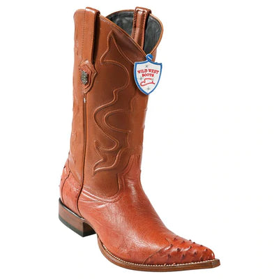 WEST BOOTS #2950403 MEN'S | COLOR COGNAC | MEN'S WILD WEST SMOOTH OSTRICH 3X TOE WING TIP BOOTS HANDCRAFTED image 0