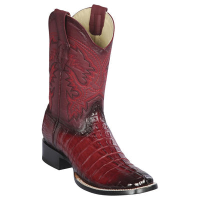 LOS ALTOS BOOTS MENS #8220143 WIDE SQUARE TOE | GENUINE CAIMAN TAIL LEATHER BOOTS | COLOR FADED BURGUNDY image 0