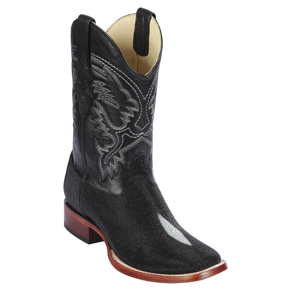 Los Altos Boots Mens #8221205 Wide Square Toe | Genuine Single Stone Stingray Leather Boots | Color Black image 0