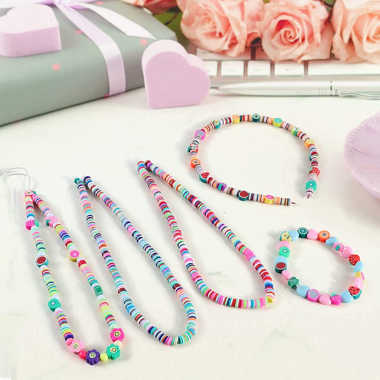 200pcs Mixed Fruit Spacer Beads Smiley Face Beads Color Polymer Clay Beads and 600Pcs Colorful Polymer Clay Beads. for DIY Jewelry Bracelet Earring Necklace Craft Making Supplies. image 6