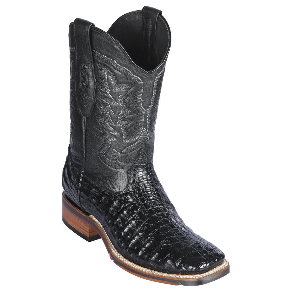 Los Altos Boots Mens #826A1805 Wide Square Toe | Genuine Caiman Flank Leather Boots | Color Black image 0