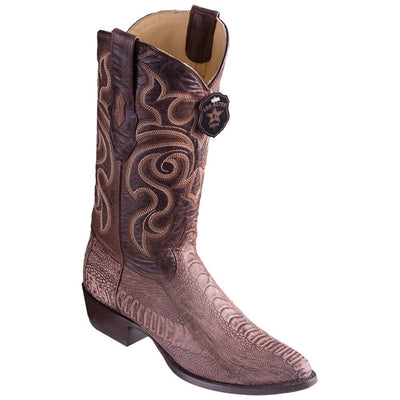 LOS ALTOS BOOTS MENS #650535 ROUND TOE | GENUINE OSTRICH LEG BOOTS HANDMADE | COLOR SANDED BROWN image 0