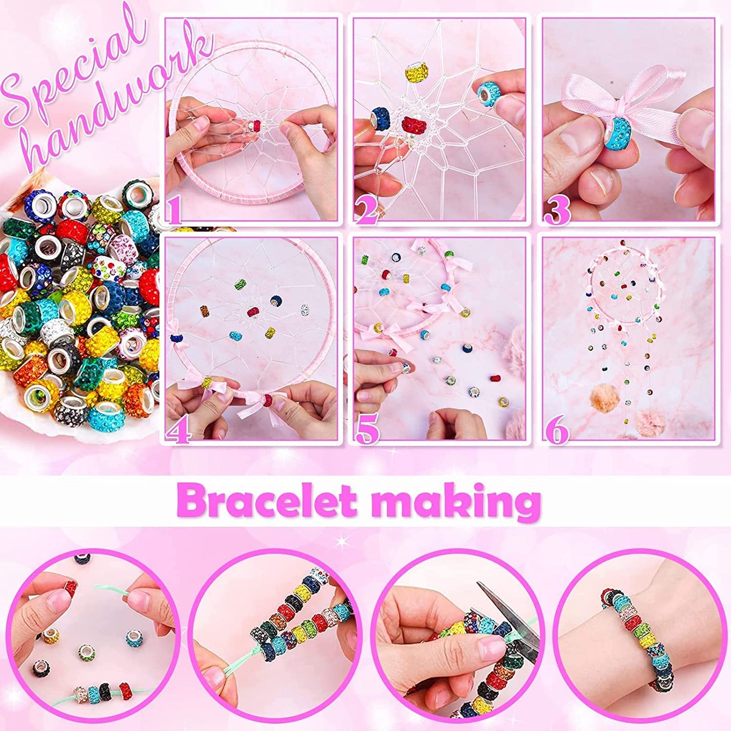 200 PCS European Beads Bulk for Jewelry Making,Cludoo Large Hole Beads Spacer Beads with Mixed Color Rhinestone Charms Beads for DIY Craft Bracelet Necklace Earring Making image 5