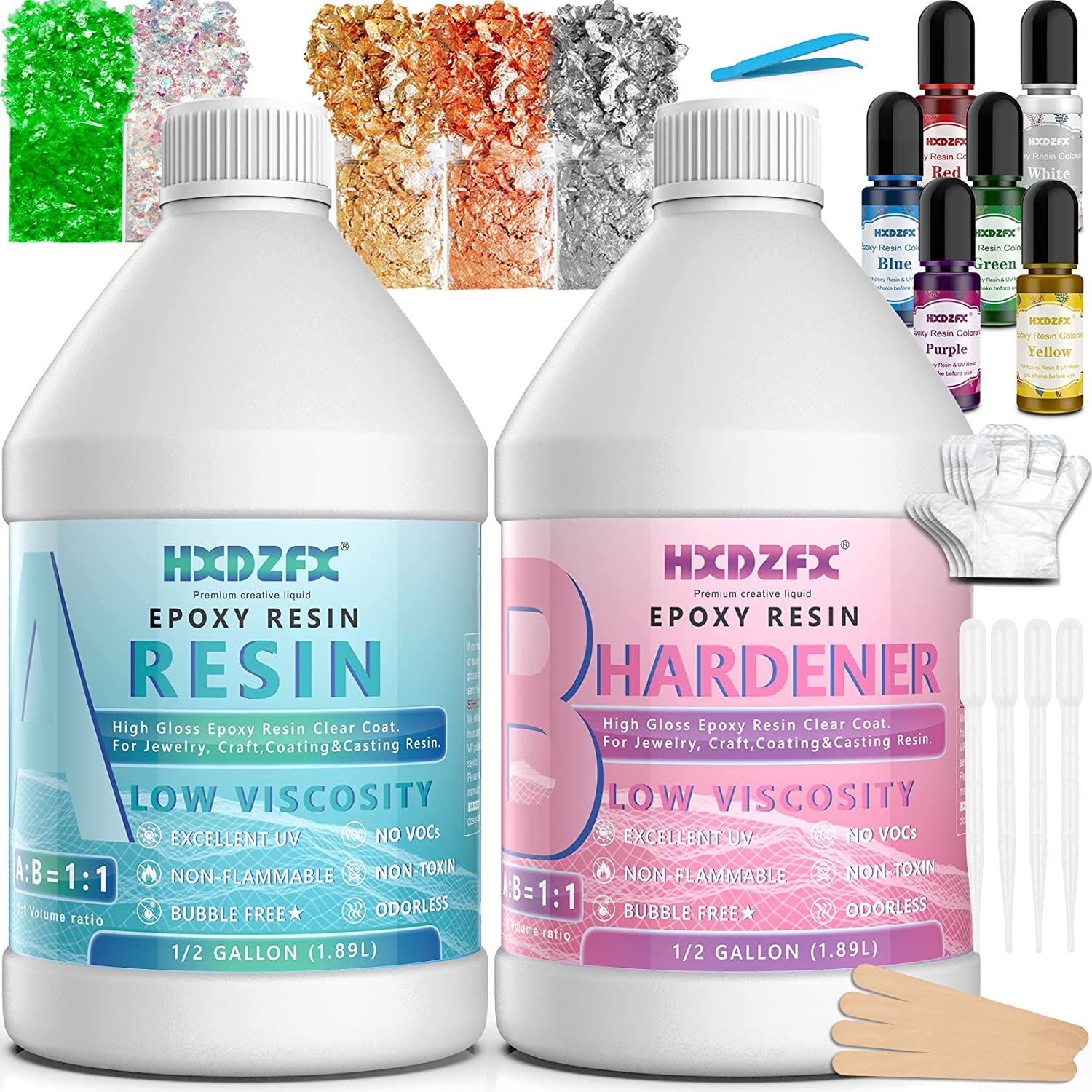 1 Gallon Epoxy Resin Clear Crystal Coating Kit - 2 Part Casting Resin for Art, Craft, Jewelry Making, with Resin Glitter, Resin Dye, Gold foil Flakes image 0