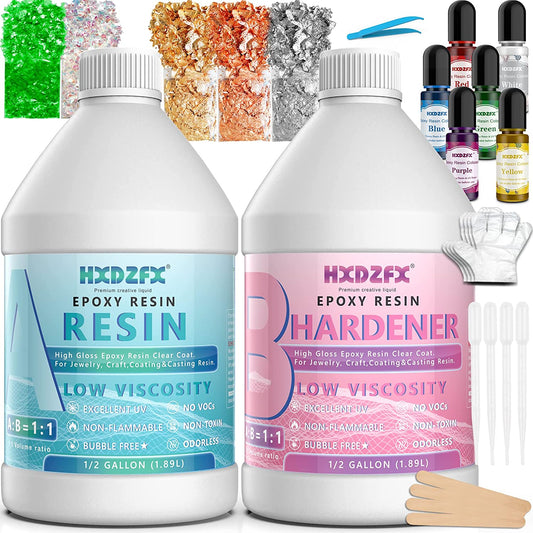 1 Gallon Epoxy Resin Clear Crystal Coating Kit - 2 Part Casting Resin for Art, Craft, Jewelry Making, with Resin Glitter, Resin Dye, Gold foil Flakes image 0