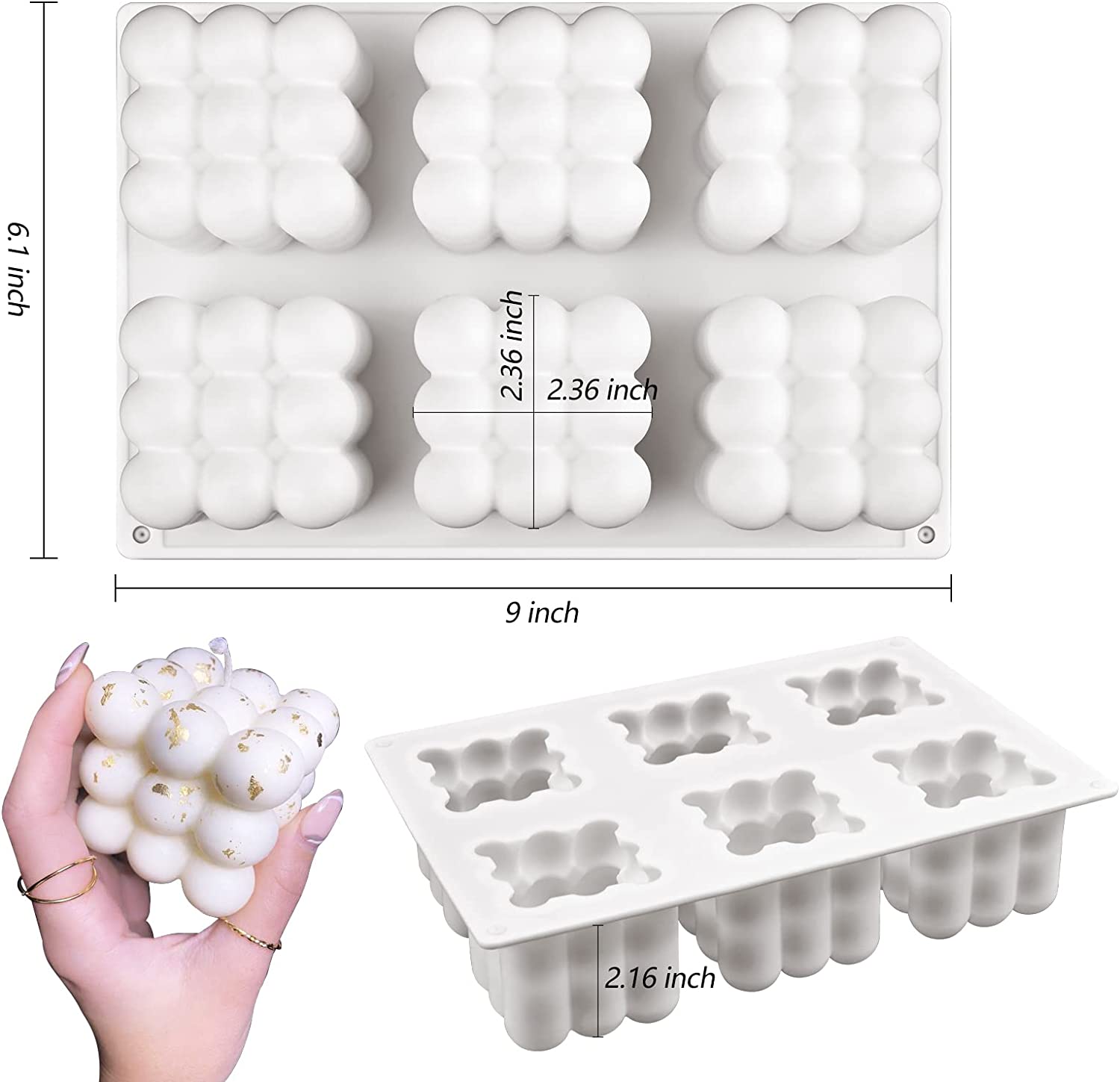 3D Bubble Candle Molds - 6 Cavity Bubble Cube Silicone Mold for Candles Soap Making, Bubble Cake Mold for Baking Dessert Mousse Cake Jelly Ice Cream image 2