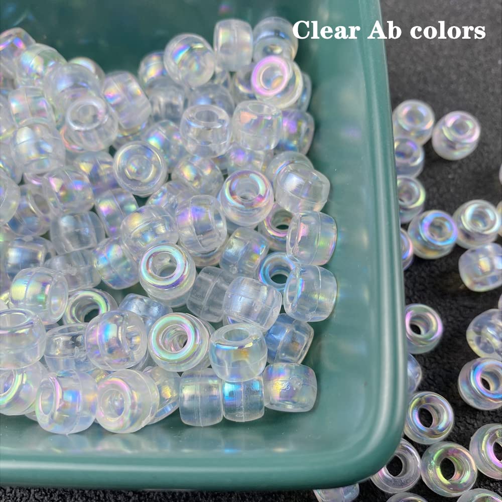 300 Pieces Pony Beads AB Colors Acrylic Pony Beads Plastic Pastel Beads Spacer Beads Shape Pony Beads for DIY Crafts Braids Bracelet Jewelry Making (6x9mm, Clear AB) image 4