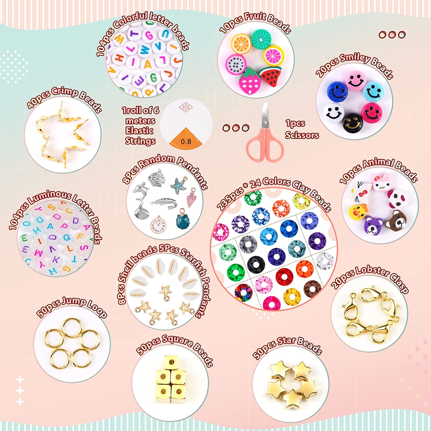 FZIIVQU 6100 Pcs Clay Beads Bracelet Making Kit 24 Colors Flat Clay Beads Set Preppy Bracelet Kit Lnclude Polymer Clay Heishi Bead UV Letter Beads for Jewelry Earrings Making image 1