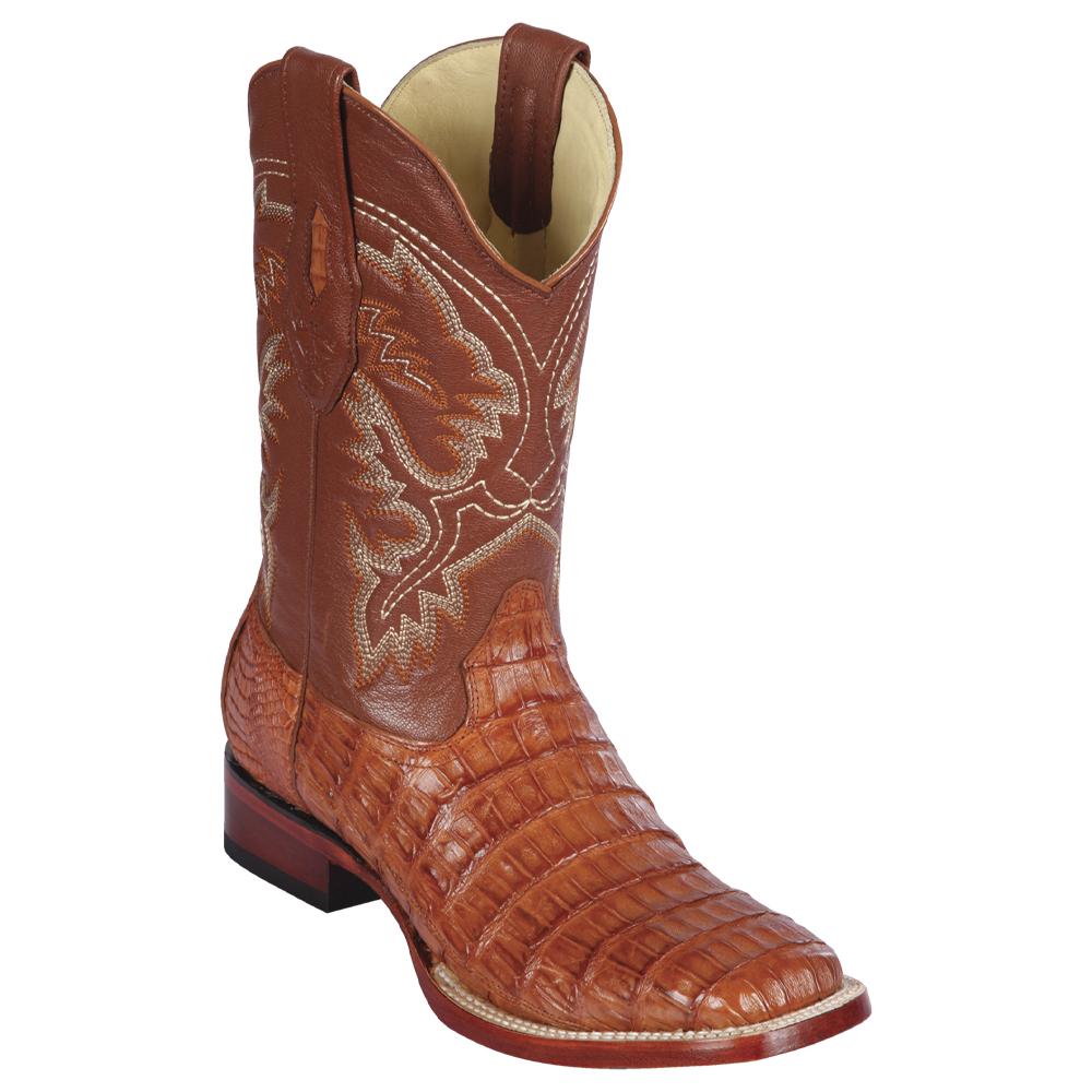 Los Altos Boots Mens #822A8203 Wide Square Toe | Genuine Caiman Belly Leather | Boots Pieced Vamp | Color Cognac image 0