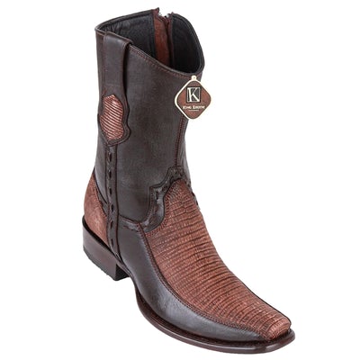 MEN'S KING EXOTIC TEJU LIZARD BOOTS WITH DEER DUBAI TOE HANDCRAFTED SANDED BROWN (479BF0735) image 0