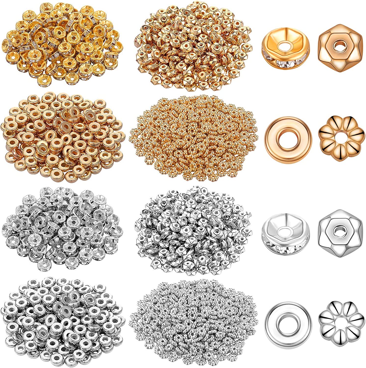 1600 Piece Flat Assorted Rondelle Spacer Beads Set Include 600 Piece Flower Spacer Beads 200 Piece Crystal Spacer Beads Loose Round Beads 400 Piece Disk Spacer Beads and 400 Piece Faceted Flat Beads image 0