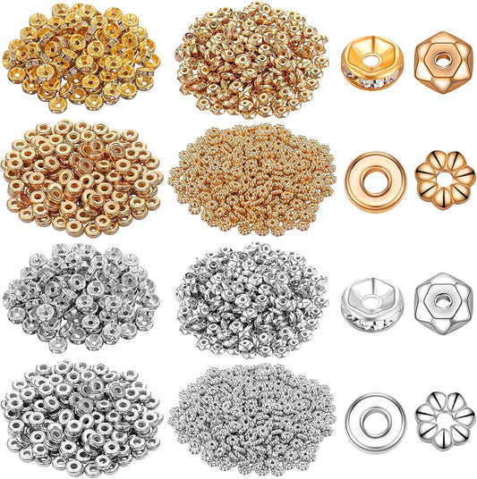 1600 Piece Flat Assorted Rondelle Spacer Beads Set Include 600 Piece Flower Spacer Beads 200 Piece Crystal Spacer Beads Loose Round Beads 400 Piece Disk Spacer Beads and 400 Piece Faceted Flat Beads image 0