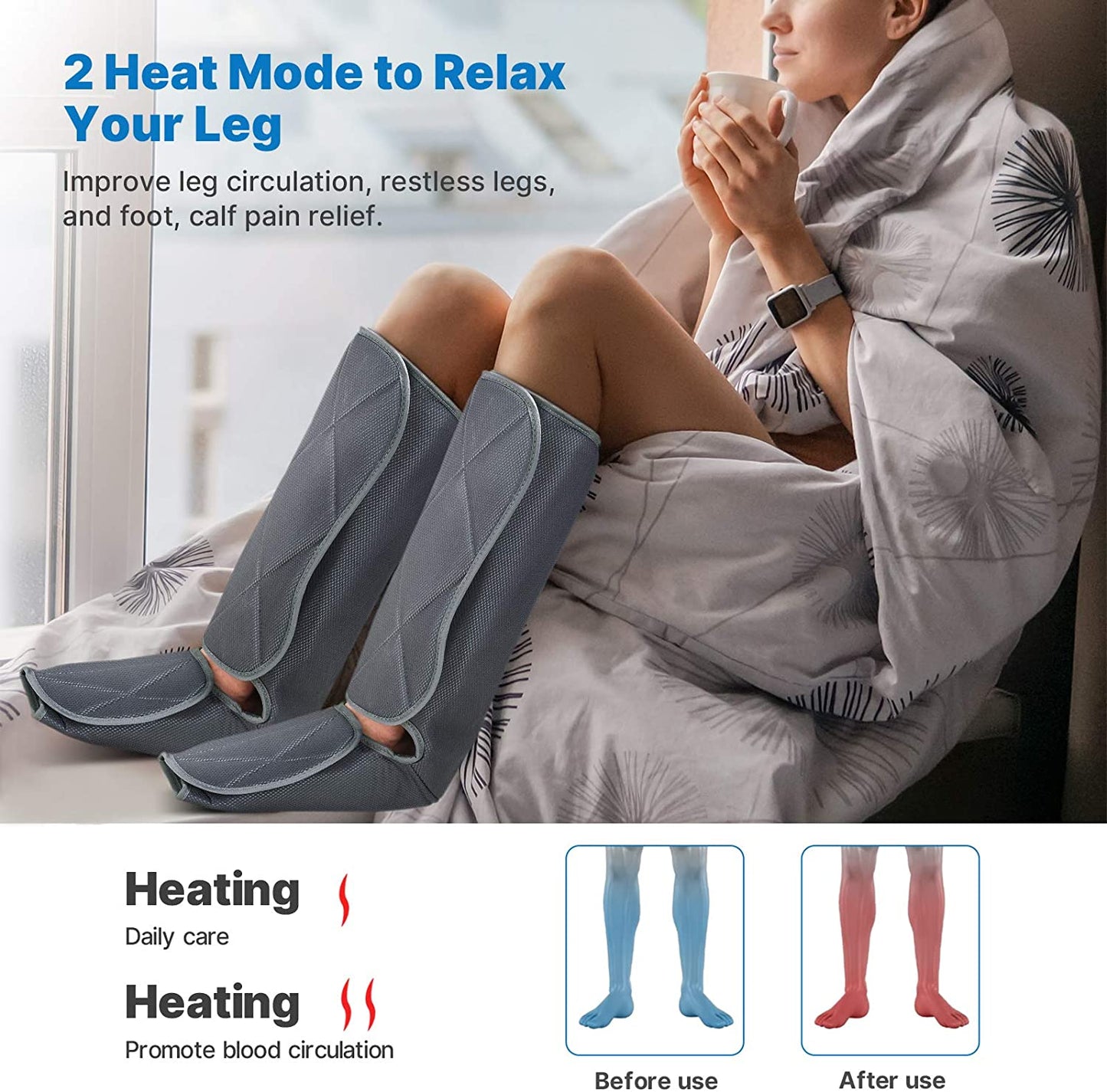 RENPHO Leg Massager with Heat, Compression Calf and Foot Massage, Adjustable Wraps for Most Size, with 5 Modes 3 Intensities 2 Heat, Gifts for Dad Mom image 1