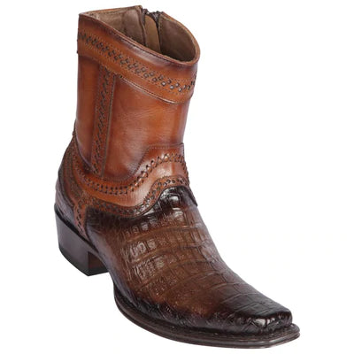 LOS ALTOS BOOTS MENS #76B8216 LOW SHAFT EUROPEAN SQUARE TOE | GENUINE CAIMAN BELLY LEATHER BOOTS | COLOR FADED BROWN image 0