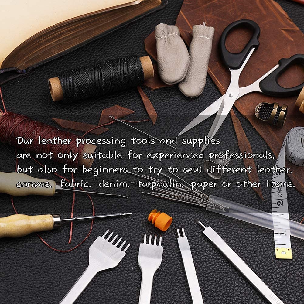 185 Pcs Leather Working Tools, Leather Working Tools and Supplies, Kit with Rotary Cutter and Mat, Hammer Stamping Tools, Awl, Tape Measure, Hand Stitching Tool Set for Sewing Leather Craft image 4