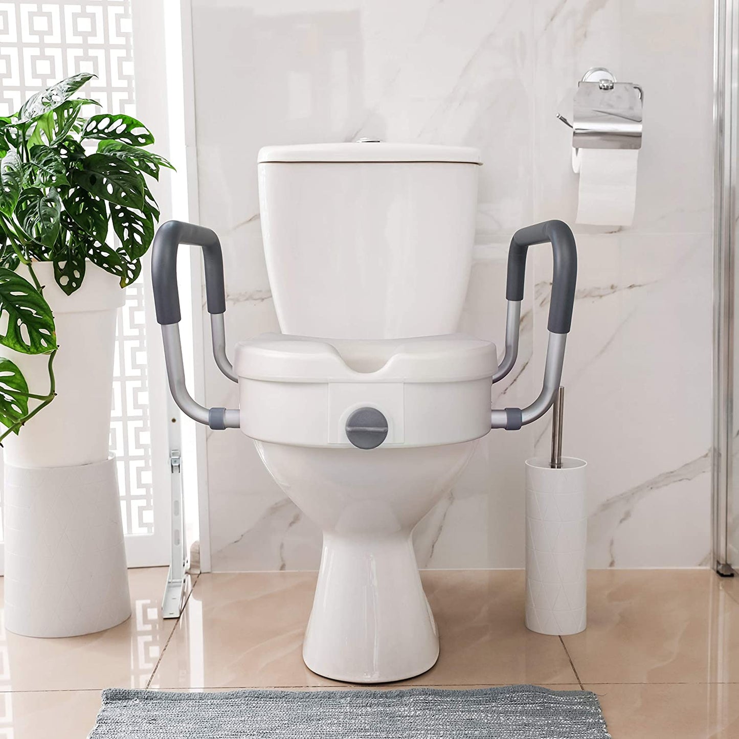 RMS Raised Toilet Seat - 5 Inch Elevated Riser with Adjustable Padded Arms - Toilet Safety Seat for Elongated or Standard Commode image 6