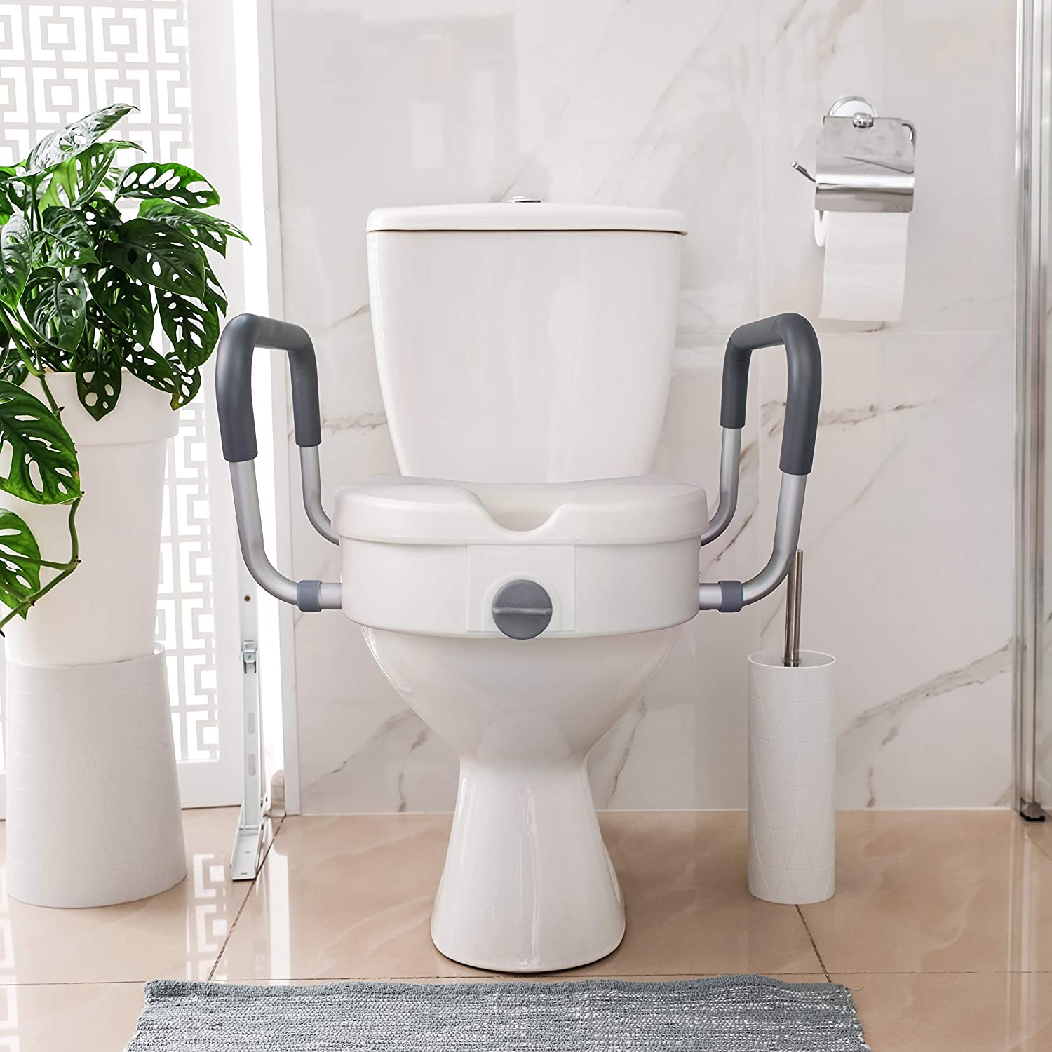 RMS Raised Toilet Seat - 5 Inch Elevated Riser with Adjustable Padded Arms - Toilet Safety Seat for Elongated or Standard Commode image 6