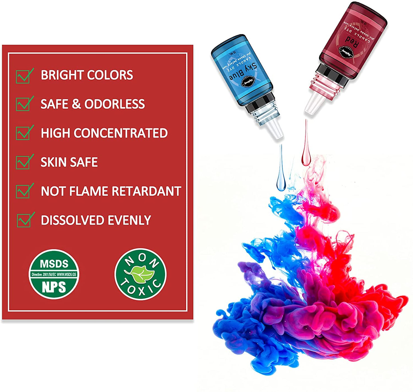Candle Dye - 24 Colors Liquid Candle Making Dye for DIY candle making supplies Kit, Food Grade Ingredients Oil-Based Candle Coloring for Soy Wax Dyes, Beeswax, Gel Wax, Paraffin Wax - Each 0.35oz/10ml image 2