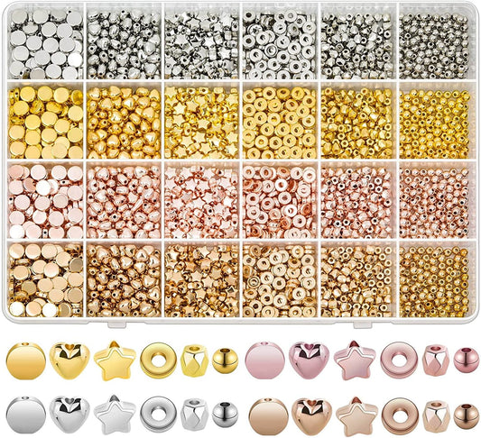 2160 Pieces Gold Spacer Beads Set, Assorted Bracelet Beads Round Beads Star Beads Gold Beads for Bracelet Jewelry Making(Gold, Sliver, Rose Gold, KC Gold) image 0