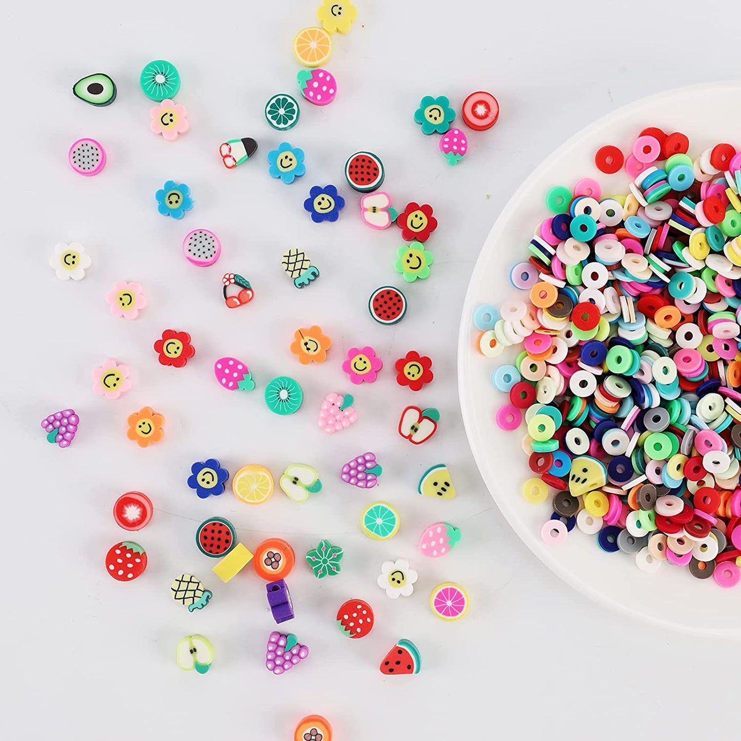 200pcs Mixed Fruit Spacer Beads Smiley Face Beads Color Polymer Clay Beads and 600Pcs Colorful Polymer Clay Beads. for DIY Jewelry Bracelet Earring Necklace Craft Making Supplies. image 2