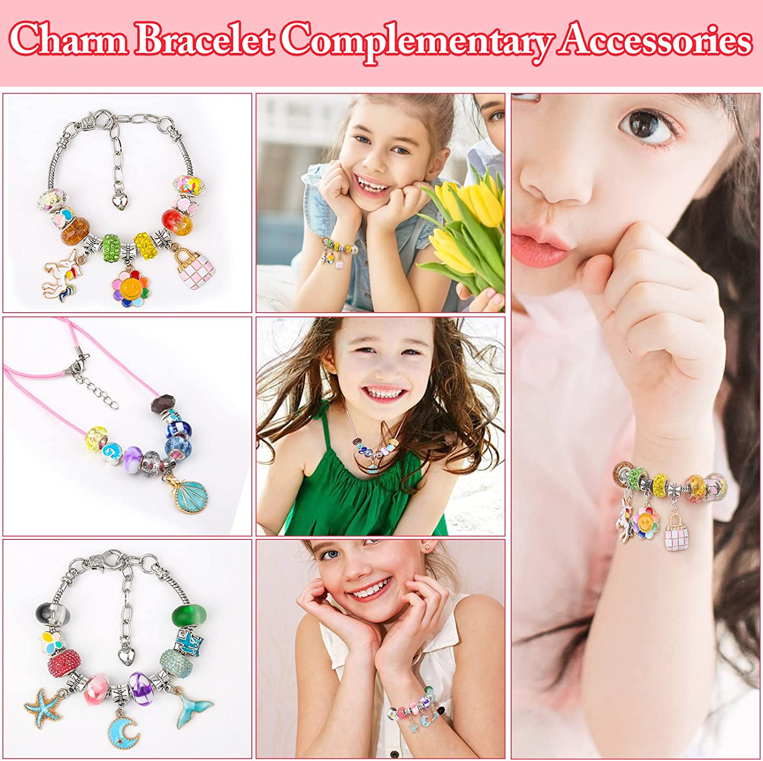 223 PCS Large Hole Glass Beads for Jewelry Making, Cludoo European Beads Bulk Mixed Color Spacer Beads with Rhinestones Lampwork Beads for DIY Craft Charms Bracelet Necklace Earring Making image 4