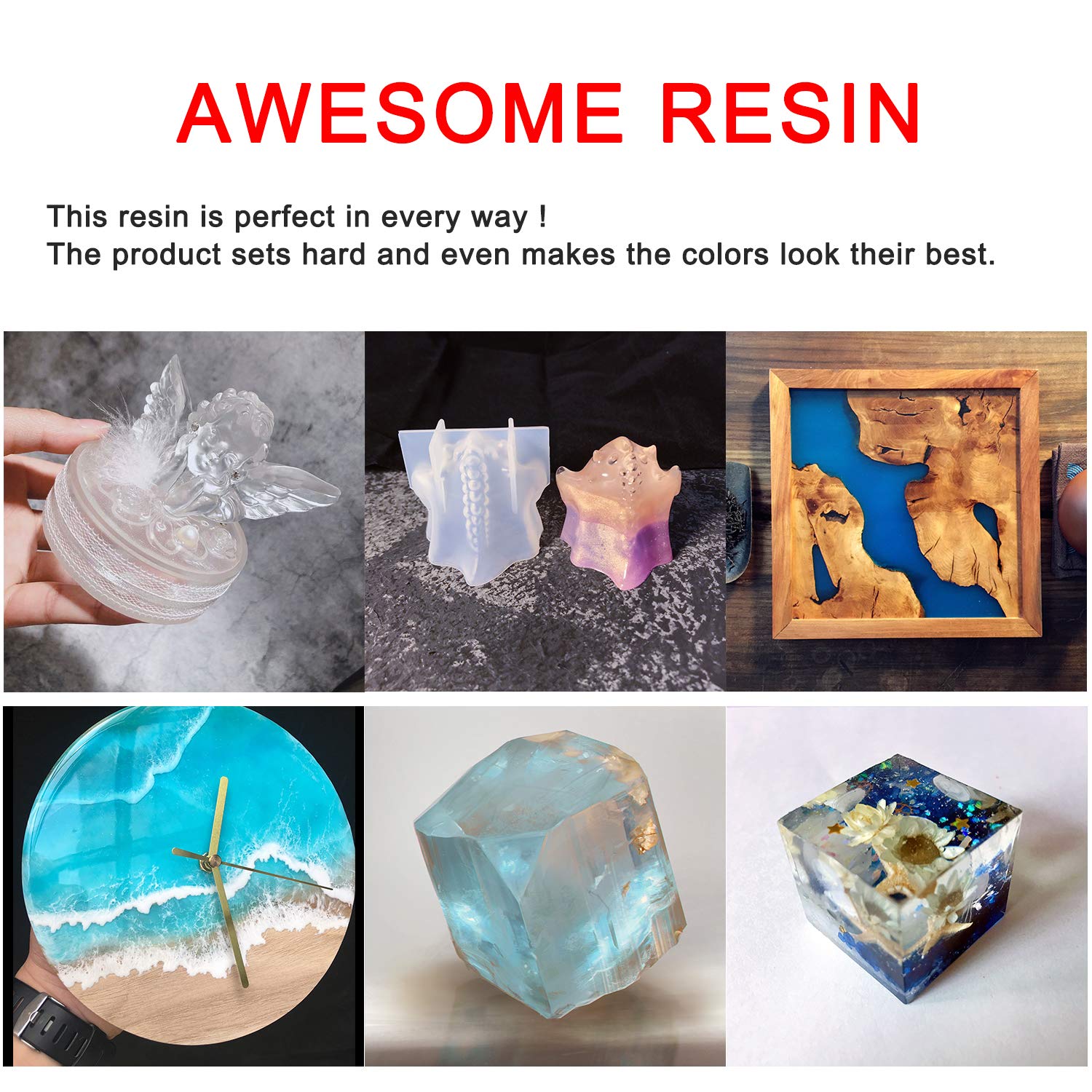Epoxy Resin Clear Crystal Coating Kit 19.1oz - 2 Part Casting Resin for Art, Craft, Jewelry Making, River Tables, Bonus Gloves, Measuring Cup, Wooden Sticks, Dropper, Gold Foil Flakes and Tweezers image 3