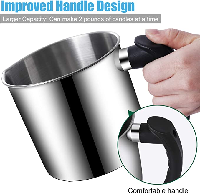Candle Making Pouring Pot, DINGPAI 44oz Double Boiler Wax Melting Pot, 1pc Spoon, 304 Stainless Steel Candle Making Pitcher, Silver Color with Heat-Resistant Handle and Dripless Pouring Spout Design image 3