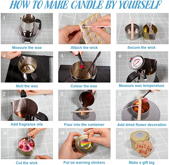 Candle Making Kit with Wax Melter Plate for DIY Candle Making, 1lbs Organic Soy Candle Wax, Enough to Make 10 Candles, with Candle Making Supplies, Wax Melting Pot, and Instructions image 4