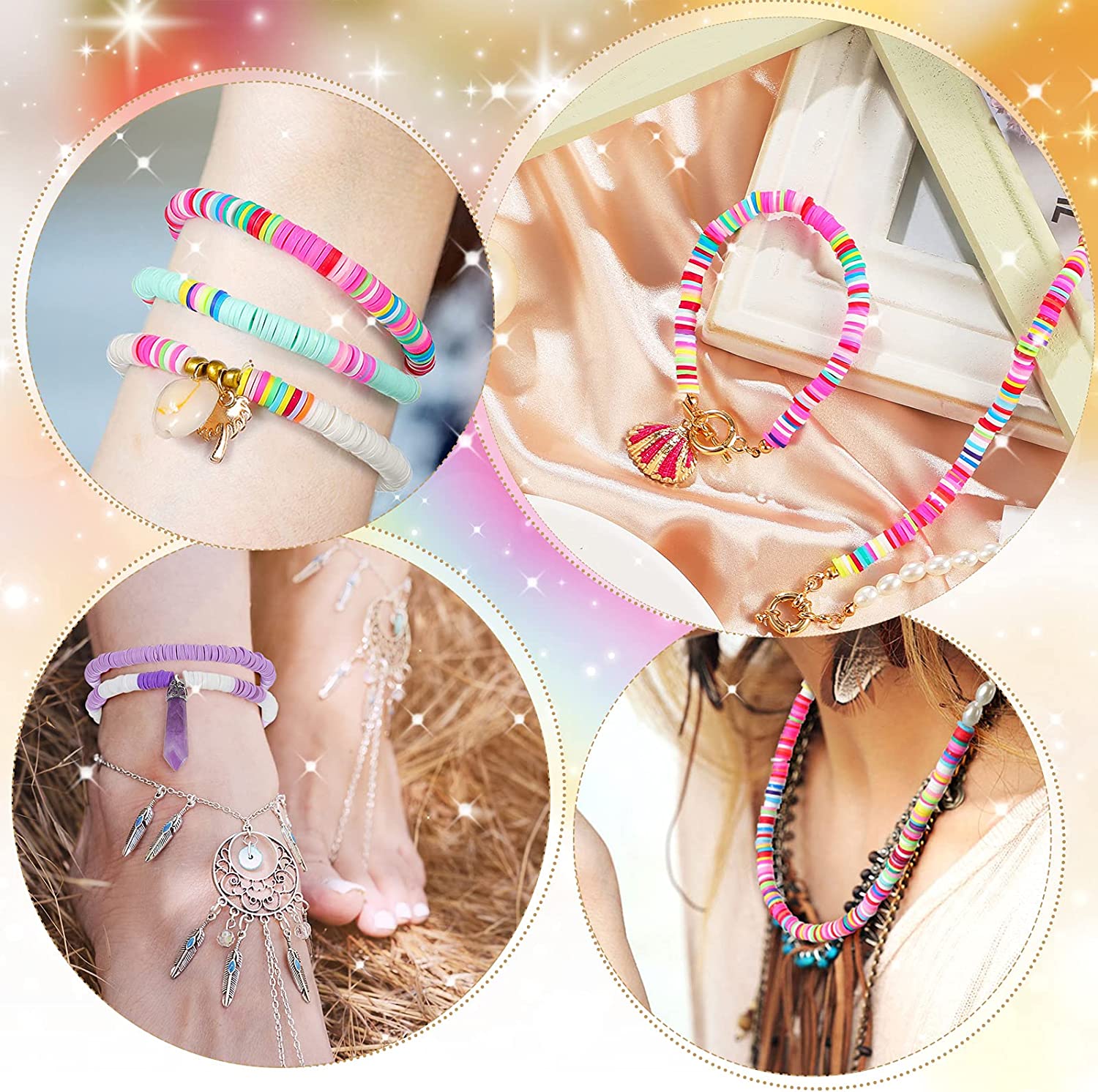 15200 Pieces 40 Strands Clay Beads Colorful Heishi Clay Beads Polymer Clay Beads Flat Round Beads for Jewelry Making DIY Bracelet Necklace Earrings, 40 Colors image 3