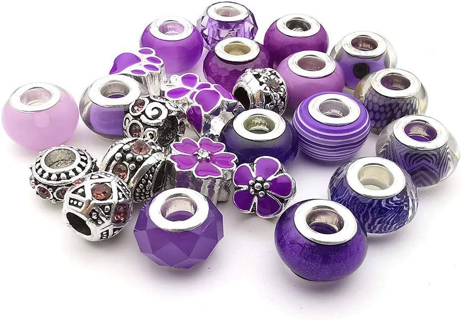 50pcs Assorted Purple Resin Imitation Glass European Large Hole Beads Rhinestone Metal Spacer Charms Bead Assortments for DIY Crafts Bracelets Necklaces Jewelry Making (M570-Purple) image 2