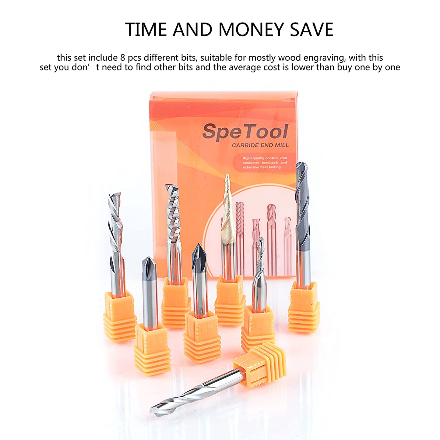 SpeTool CNC Router Bits Carving 8 Pcs Set for Wood Detail Profile V Groove Engraving Solid Carbide 1/4 Inch Shank image 3