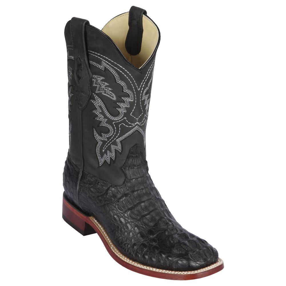 Los Altos Boots Mens #822G0205 Wide Square Toe | Genuine Caiman Hornback Leather Boots | Color Black | Greasy Finish image 0
