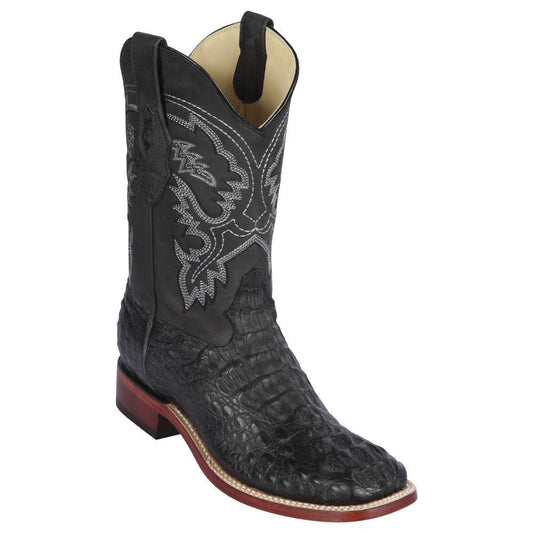 Los Altos Boots Mens #822G0205 Wide Square Toe | Genuine Caiman Hornback Leather Boots | Color Black | Greasy Finish image 0