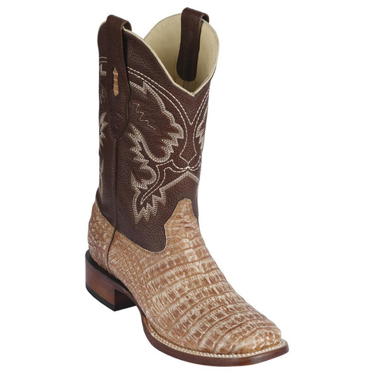 Los Altos Boots Mens #8228232 Wide Square Toe | Genuine Caiman Belly Leather Boots | Color Sahara Oryx image 0