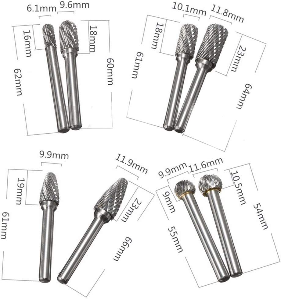 8pcs Carbide Rotary Burr Set, Double Cut 1/4''(6.35mm) Shank Solid Carbide Rotary Burr Set for Die Grinder Drill for Woodworking,Drilling, Metal Carving, Engraving, Polishing by YEEZUGO image 5