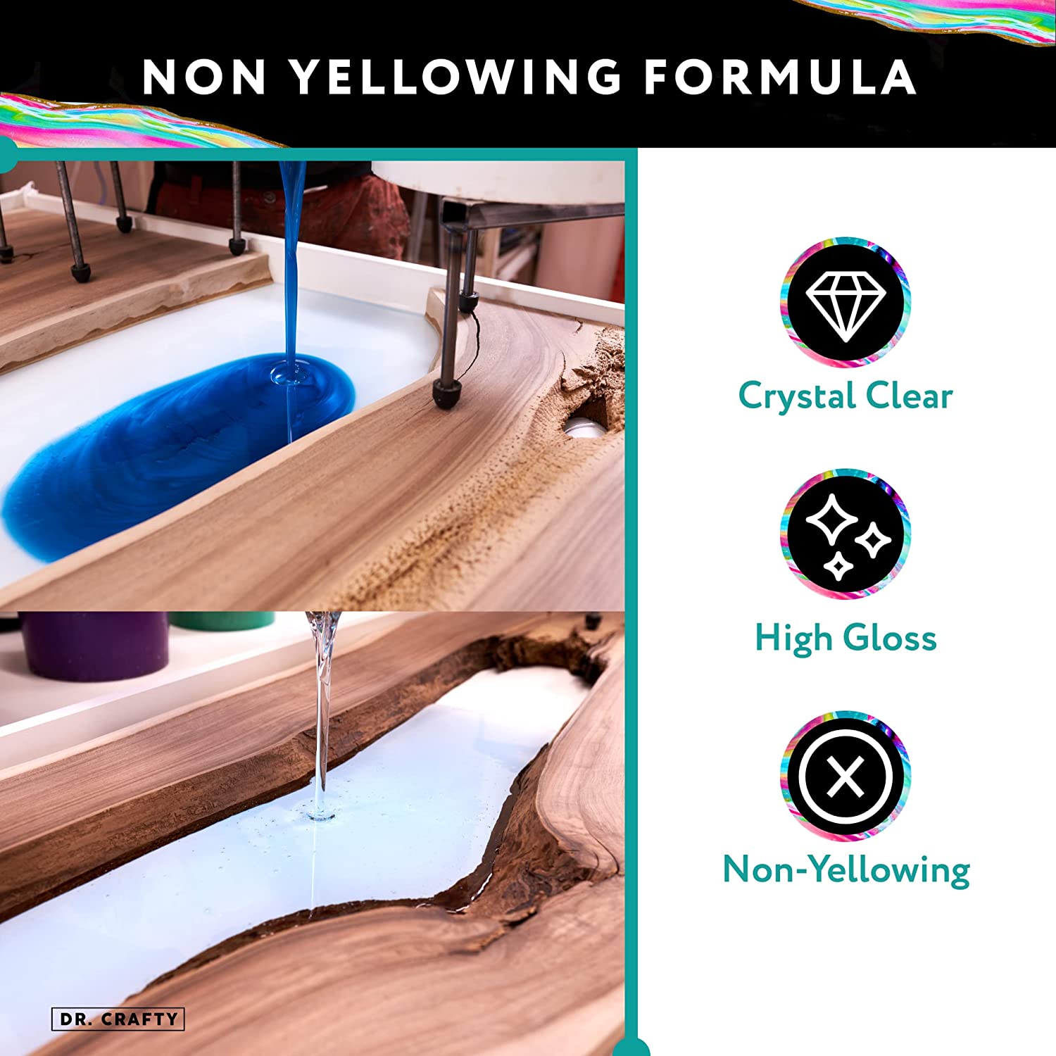DR CRAFTY Clear Epoxy Resin - Deep Pour Epoxy Casting Resin Kit - Clear Epoxy Resin for Resin Molds, Table Top, Art Resin, Craft, Jewelry Casting, DIY, Tumblers &amp; Wood - 1 Gallon, 2 Part Resin Kit image 4